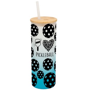 Elanze Designs I Love Pickleball Heart Paddle Ball Sport Wrap-Around Design 25 Ounce Frosted Gradient Glass On-The-Go Coffee Travel Skinny Tumbler Mug - 1 of 1
