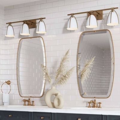 Aubrey 3-Light Gold Brass and White Farmhouse Vanity Fixture