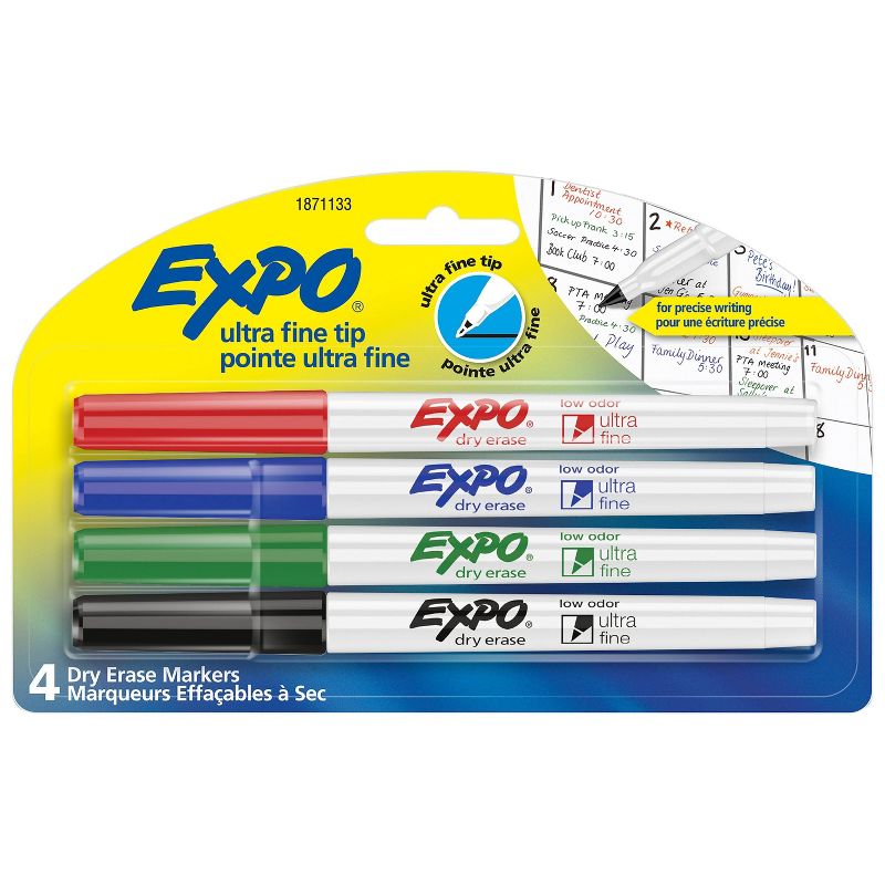 Expo 4pk Dry Erase Markers Ultra Fine Tip Multicolored, 1 of 10