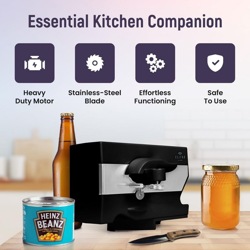 Elitra 4 in 1 Under the Cabinet Mounted Electric Can Opener, Blade Sharpener, Bottle Opener, Jar Opener, Mounting Bracket, For Large and Small Cans, 2 of 7
