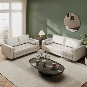 Luige 2 Piece Mid-Century Modern Square Arm Faux Leather Sofa and Loveseat Set - Tree City - 1 of 4