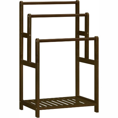 MaseiKar Standing Towel Rack, 3-Tier Blanket Rack Holder, 16.5" L x 11.8" W x 30.3" H, Bamboo Drying and Display Rack with Shelf, for Bedroom, Brown