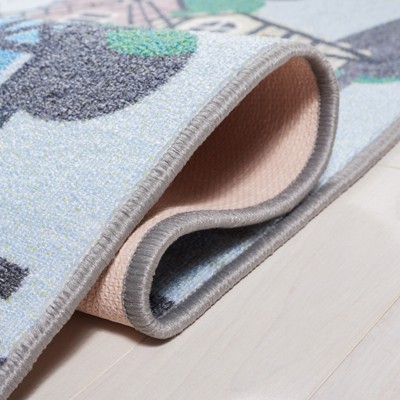 Blue and Dark Grey Square Kids Playhouse Area Rug