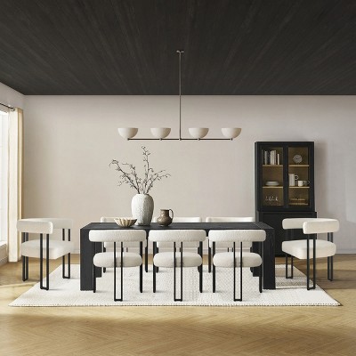 Set of 8 Boucle Dining Chairs, Upholstered Armchairs with Curved Backrest & Metal Legs, Elegant Accent Chairs for Dining Room & Kitchen-Maison Boucle
