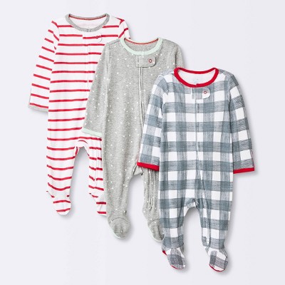 Image of Baby 3pk Holiday Zip-Up Sleep N' Play - Cloud Island™ Berry Red 0-3M