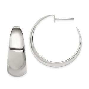 Black Bow Jewelry Polished Sterling Silver, Half Round Half Hoops - 30mm (1-1/8 in) - 1 of 3