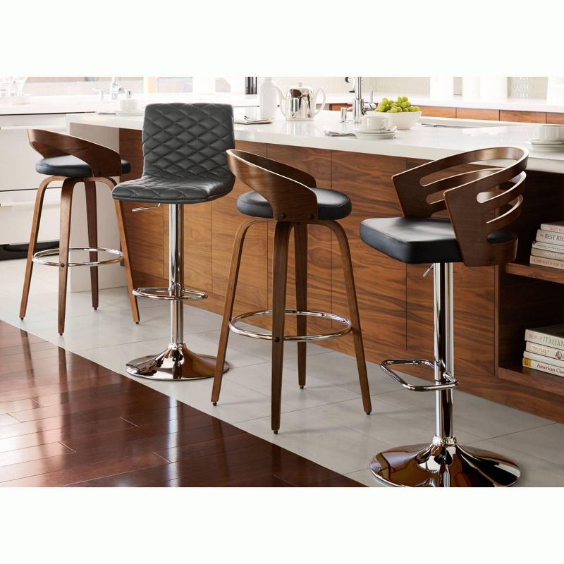 LumiSource Caviar Chrome Swivel Bar Stool 30" High Modern Adjustable Gray Faux Leather Cushion with Backrest Footrest for Kitchen Counter Height House, 4 of 7