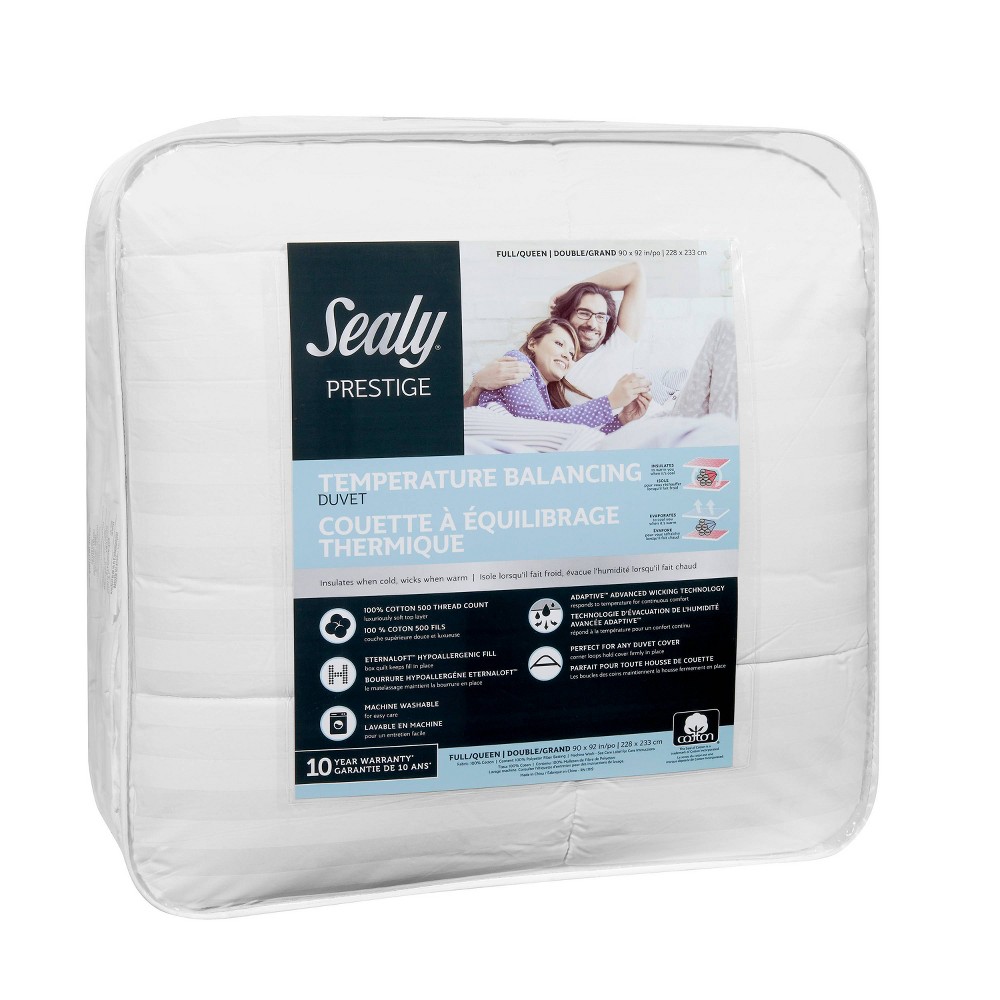 Twin 500 Thread Count Temperature Balancing Comforter - Sealy: Cooling Duvet Insert, Stripe Pattern, Year-Round Comfort