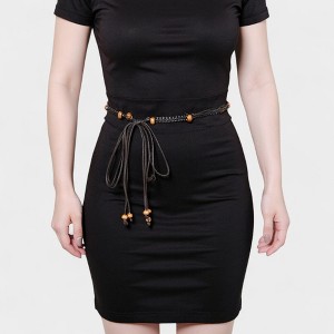 Anna-Kaci Women's Braided Cord Waist Belt with Wooden Bead Accents and Adjustable Tie 67x1.7 in - Black - 1 of 4