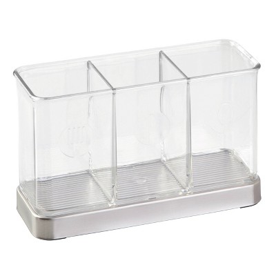 iDESIGN Utensil Holder and Silverware Organizer for Kitchen Countertop Storage Clear/Stainless Steel: Plastic & Metal, Hand Wash