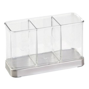 iDESIGN Utensil Holder and Silverware Organizer for Kitchen Countertop Storage Clear/Stainless Steel: Plastic & Metal, Hand Wash - 1 of 4