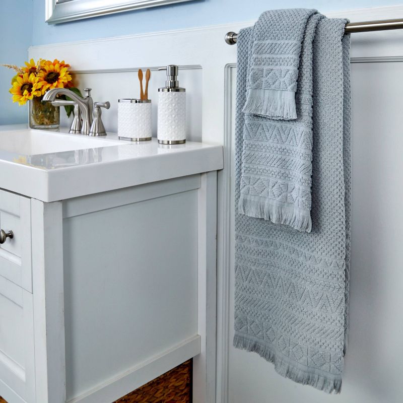 Geo Fringe Jacquard Bath Towel Gray - SKL Home, 4 of 5