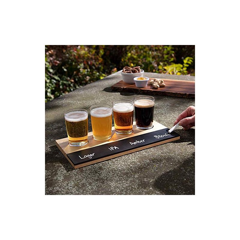 Deco Beer Tasting Flight Sampler Set of 4 - 6oz Pilsner Craft Brew Glasses with Paddle and Chalkboard - Great Gift, 1 of 2