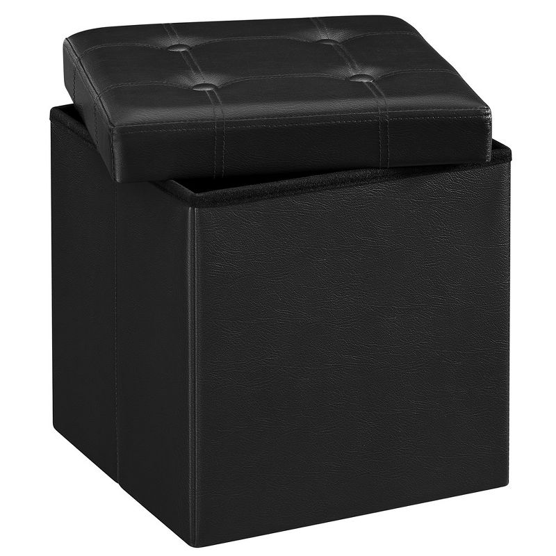 SONGMICS 15 Inches Folding Storage Ottoman, Cube Footrest, Coffee Table with Hole Handles, Faux Leather, 1 of 8