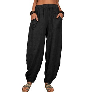 Clearlove Women's Cotton Linen Harem Pants Casual Loose Fit High Waisted Pants Trousers with Pockets - 1 of 4
