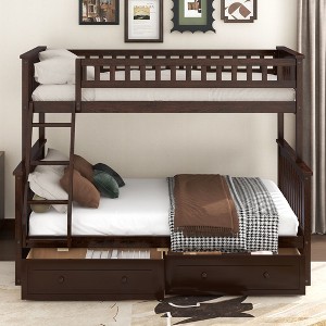 Kumasinova Bunk Bed with 2 Drawers,Convertible Bed Frame with Ladder and Guardrail,Kids Wood Bed Frame with Strong Wooden Slats - 1 of 4
