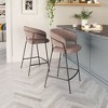 Shearling Fabric Counter Stool 35.8" H, Brown with Black Steel Legs by Zuo Modern (Set of 2) - 2 of 4