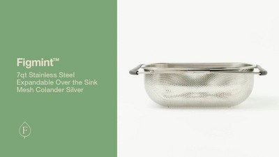 7qt Stainless Steel Expandable Over the Sink Mesh Colander Silver - Figmint™: Dishwasher-Safe Kitchen Strainer