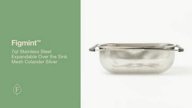 7qt Stainless Steel Expandable Over the Sink Mesh Colander Silver - Figmint&#8482;, 2 of 5, play video