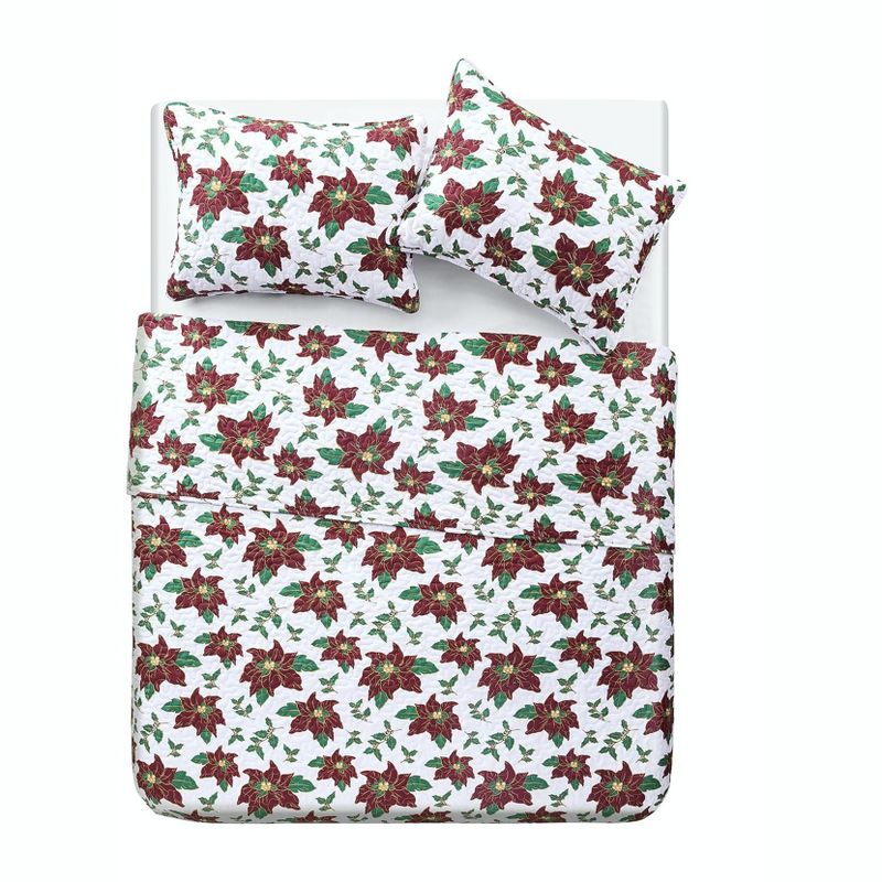 Kate Aurora Holiday Living 3 Piece Christmas Poinsettia Quilt Blanket Set, 2 of 3
