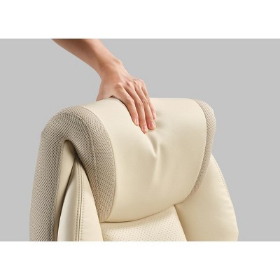 Off-White Faux Leather Executive Swivel Office Chair with Adjustable Arms