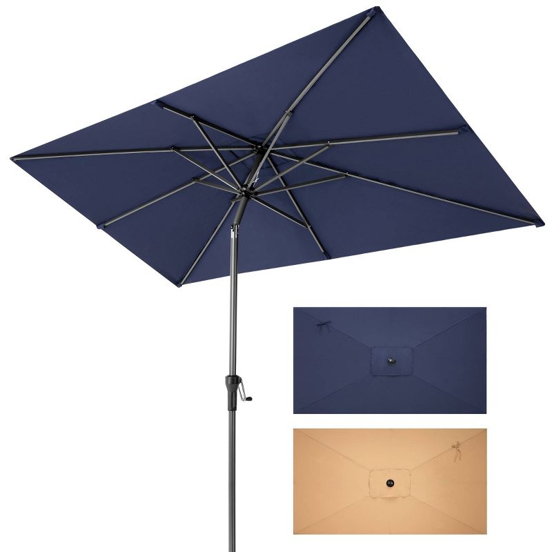 Crestlive Products 9&#39;x5&#39; Rectangular Patio Aluminum Market Umbrella with Crank and Push Button Tilt Navy Blue, 2 of 9