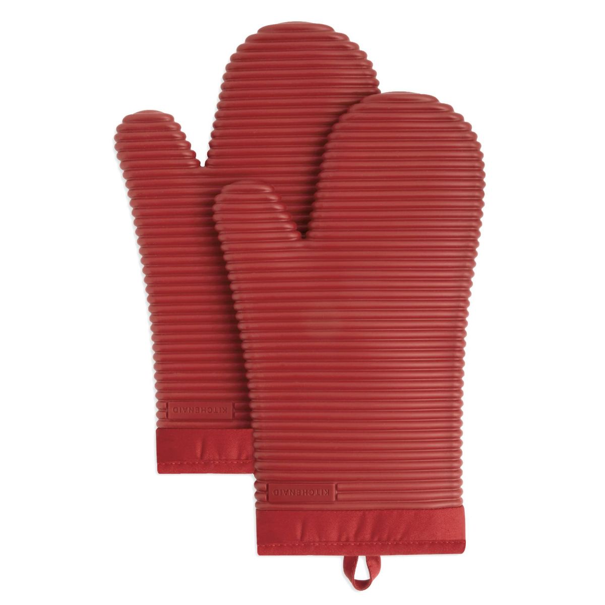 KitchenAid Ribbed Soft Silicone Oven Mitts 2-Pack, Smoked Paprika Red