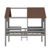 PAGED Twin Size Low Loft Bed, Wooden House Shape Bed Frame with Roof, Inclined Ladder and Guardrail, Modern Bunk Bed for Boy and Girl - 3 of 4