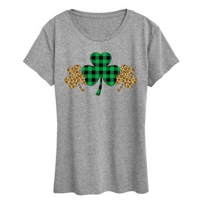 Women's - Instant Message - Patterend Shamrocks Short Sleeve Graphic T-Shirt - 1 of 4