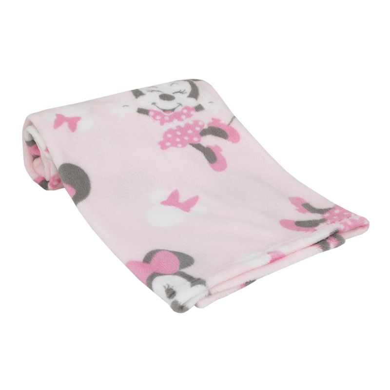 Disney Minnie Mouse Pastel Pink, White and Black Bows and Icons Super Soft Baby Blanket, 1 of 5