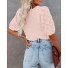 Womens Short Sleeve Lightweight Sweaters Crewneck Knit Pullover Tops with Crochet Sleeve Casual Crochet Blouse Shirt for Spring, Summer - 3 of 4