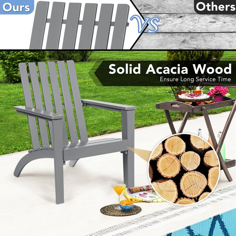 Costway 3PCS Patio Adirondack Chair Side Table Set Solid Wood Garden Deck Grey, 5 of 10
