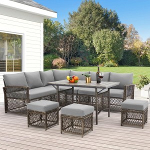 Cesicia 7-Piece Biue Sofa Set, Garden Patio Wicker Sectional Sofa Set with Coffee Table for Backyard, Balcony,Porch,Paint Finished - 1 of 4
