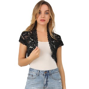 INSPIRE CHIC Women's Elegant Short Sleeve Sheer Floral Lace Shrug - 1 of 4