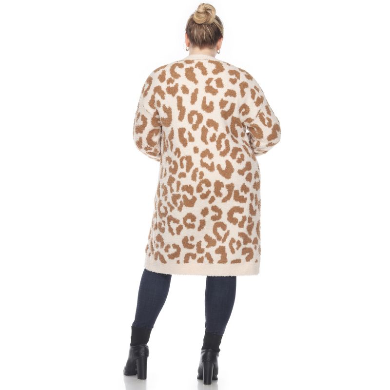 PS Leopard Print Open Front High Pile Fleece  Coat - White Mark, 4 of 6