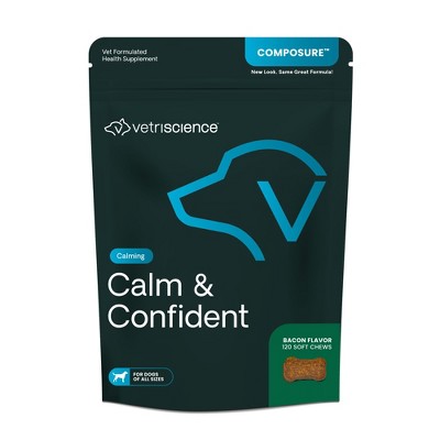 VetriScience Calm & Confident for Dogs, Calming Behavior and Anxiety Support, Bite-Sized Bacon Flavor Chews, 120 ct