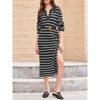 Coolmee Womens Fall Dresses Striped Sweater Dress Casual Long Sleeve V Neck Collared Loose Side Slit Knit Maxi Dress - 3 of 4