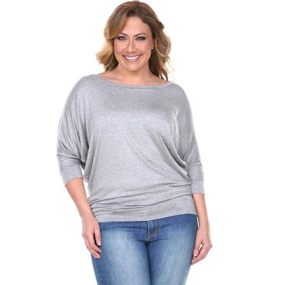 Women's Plus Size Bat Sleeve Tunic Top - White Mark