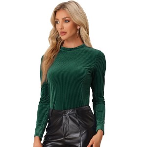 INSPIRE CHIC Women's Mock Neck Long Sleeve Ribbed Knit Solid Blouse - 1 of 4