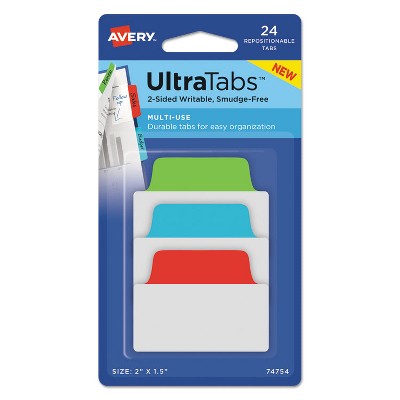 Avery Ultra Tabs Repositionable Tabs 2 x 1 1/2 Primary: Blue Green Red 48/Pack 74757