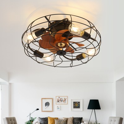 Sofucor 20" Caged Industrial Ceiling Fans with Lights and Remote Flush Mount Bladeless Low Profile Small Farmhouse Ceiling Fan 6 Speed Reversible