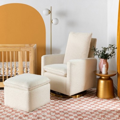 Cali Square Cream Boucle Storage Ottoman with FSC Certified Wood