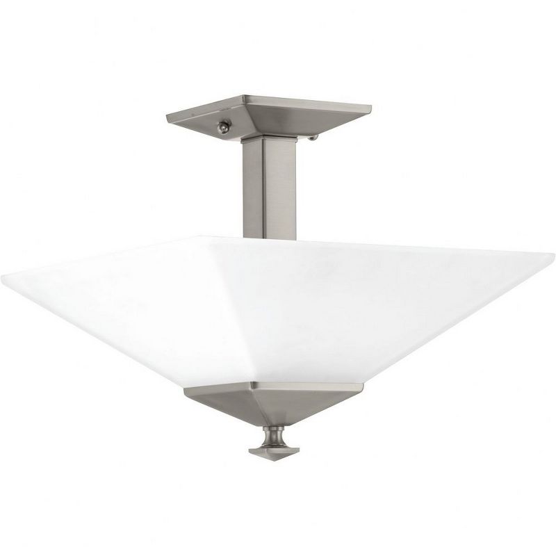 Progress Lighting Clifton Heights 2-Light Semi-Flush, Brushed Nickel, Etched Square Glass Shade Collection, 1 of 2