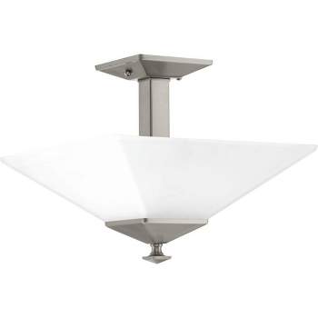 Progress Lighting Clifton Heights 2-Light Semi-Flush, Brushed Nickel, Etched Square Glass Shade Collection