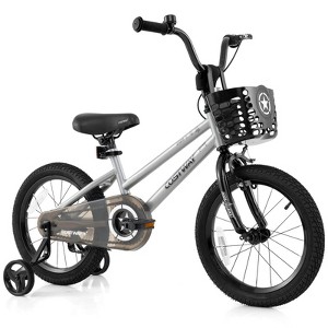 Costway 12"/14"/16"/18" Kid’s Bike with Training Wheels Adjustable Handlebar & Seat Handbrake Black/Pink/Silver - 1 of 4