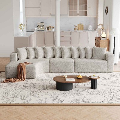 131.1 Inch Sectional Sofa Set with Left Chaise, Modular Design Curved L-Shaped Sofa with 10 Pillows, Chenille Fabric Sofa-Coolbibila