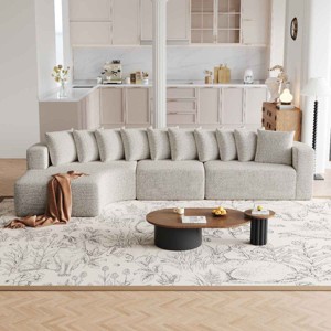 131.1 Inch Sectional Sofa Set with Left Chaise, Modular Design Curved L-Shaped Sofa with 10 Pillows, Chenille Fabric Sofa-Coolbibila - 1 of 4