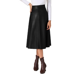INSPIRE CHIC Women's Vintage High Waist A Line Faux PU Leather Midi Skirts - 1 of 4