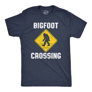 Mens Bigfoot Crossing T Shirt Funny Sasquatch Road Warning Sign Tee For Guys - Crazy Dog Men's T Shirt - 1 of 4