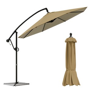 FONTOI 360° Rotation Outdoor Umbrella with Crank Handle, Rectangular Market Umbrella with 8 Ribs for Patio, Backyard, Brown, 114.17"*81.49"*114.17" - 1 of 3
